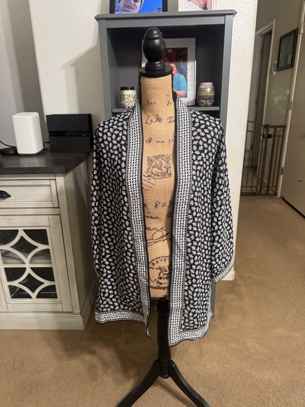 Max Studio Black and White Printed Open-Front Jacket size M